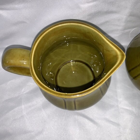 Vintage Green Ceramic Creamer & Sugar Bowl Set With Lid - Picture 2 of 12